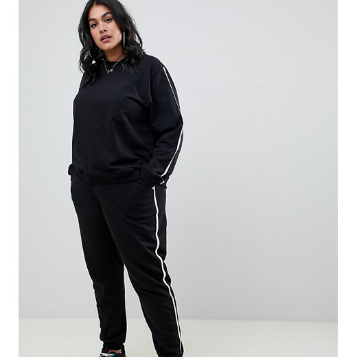 ASOS DESIGN -  Curve - Dres: bluza / joggersy z kontrastującym łączeniem-Czarny