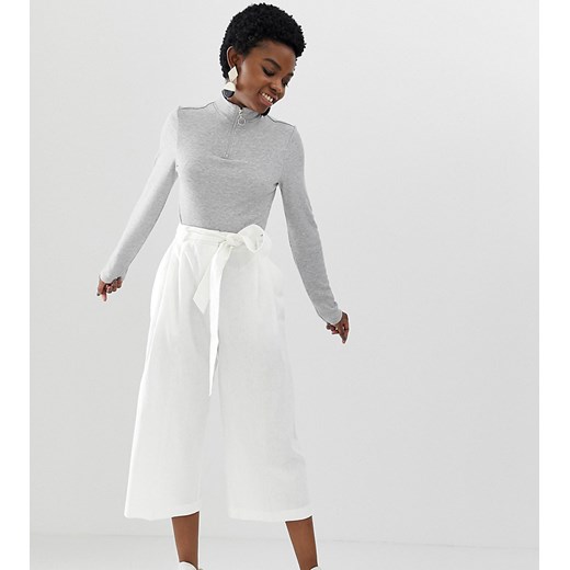ASOS DESIGN Petite – Lniane kuloty z wiązaniem w talii-Biały