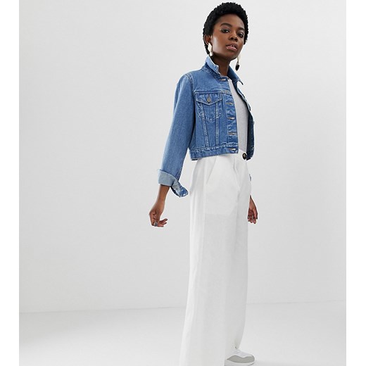 ASOS DESIGN Petite – Lniane spodnie z szerokimi nogawkami i rogowym guzikiem-Biały