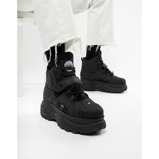 Buffalo — Classic — Czarne wysokie buty sportowe na grubej podeszwie-Czarny