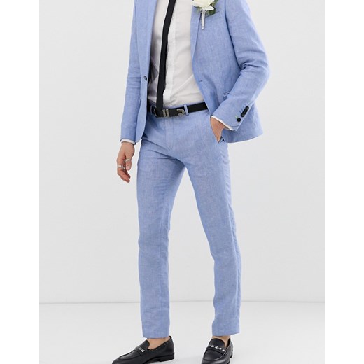 Twisted Tailor – Niebieskie bardzo obcisłe spodnie garniturowe z lnu