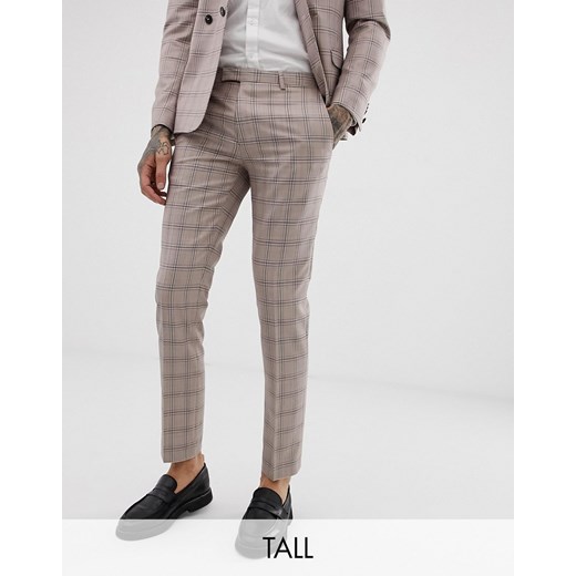 Twisted Tailor – Spodnie garniturowe w drobną kratę o bardzo obcisłym kroju-Beżowy