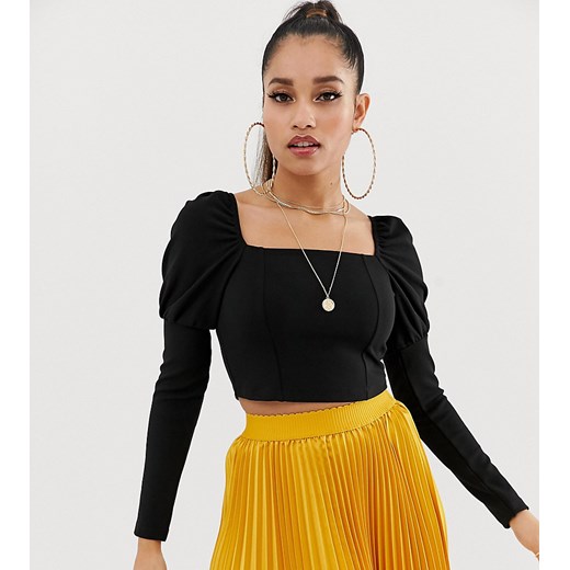 ASOS DESIGN Petite – Top z kwadratowym dekoltem i bufkami-Czarny