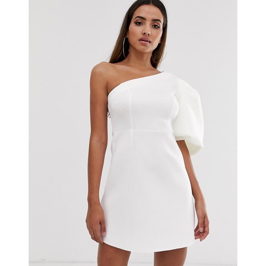 ASOS DESIGN – Skaterska sukienka mini na jedno ramię z bufką-Biały