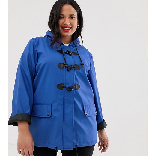 Brave Soul – Plus – Ciemnoniebieski, damski płaszcz przeciwdeszczowy zapinany na kołki-Granatowy