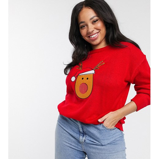 Brave Soul Plus – Sweter ze świąteczną aplikacją z cekinami-Czerwony