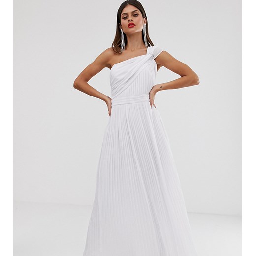 TFNC - Biała plisowana sukienka maxi na jedno ramię-Biały