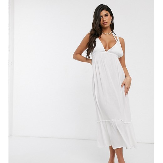 Akasa – Biała kaskadowa sukienka plażowa – tylko w ASOS-Biały