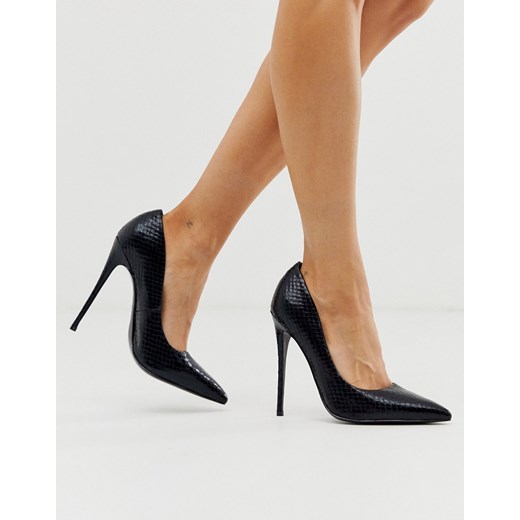 ASOS DESIGN – Penelope – Czarne szpilki ze wzorem wężowej skóry-Czarny