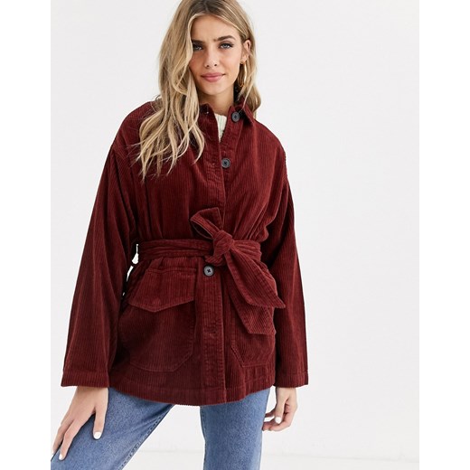 ASOS DESIGN – Rdzawa sztruksowa kurtka z paskiem-Brązowy