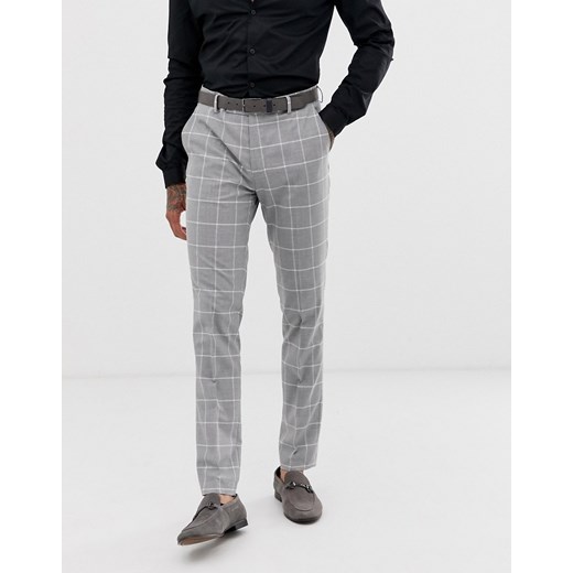 Avail London – Spodnie garniturowe o obcisłym kroju, z wzorem w szarą kratę-Szary