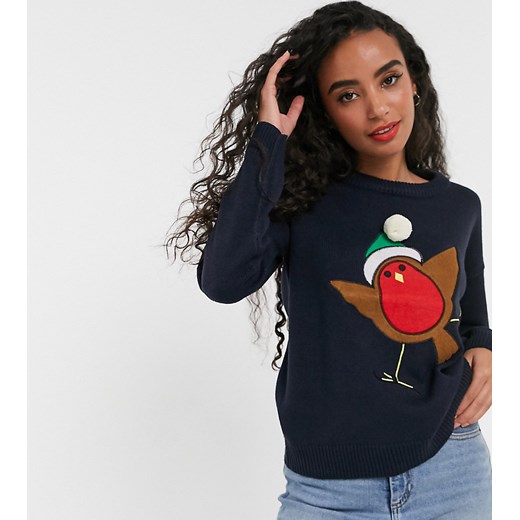 Brave Soul Petite – Sweter z aplikacją z kolekcji Idą Święta-Granatowy