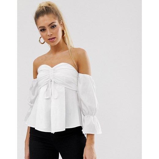 Koco & K – Milkmaid Biała bluzka z ozdobnym sznurowaniem z przodu i rękawem typu dzwonek-Biały