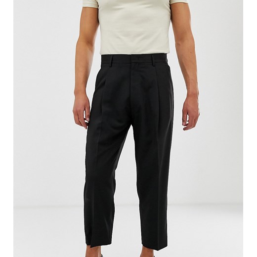 Noak wide - Czarne eleganckie spodnie z szerokimi nogawkami-Beżowy