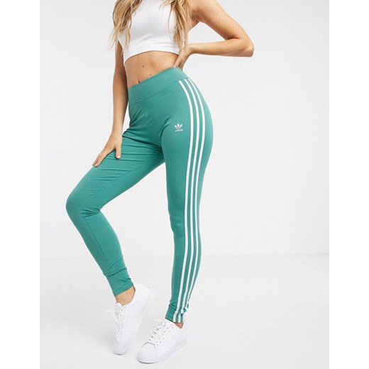 adidas Originals – Zielone legginsy z podwyższonym stanem i trzema paskami-Zielony
