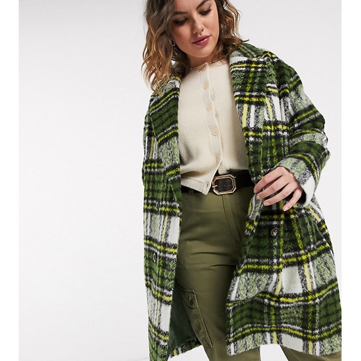 ASOS DESIGN Curve – Zielony płaszcz w kratę ze szczotkowanej tkaniny