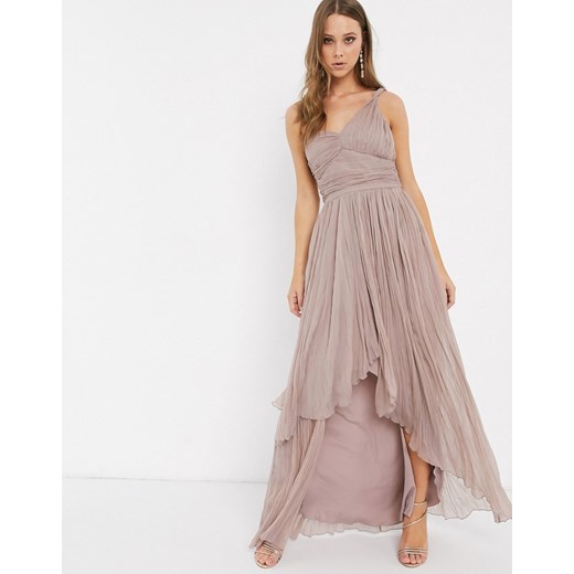 Sukienka Asos różowa z dekoltem w serek elegancka 