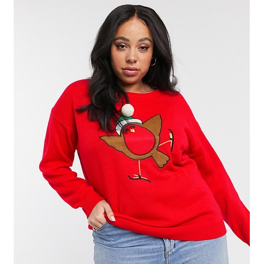 Brave Soul Plus – Sweter ze świąteczną aplikacją-Czerwony