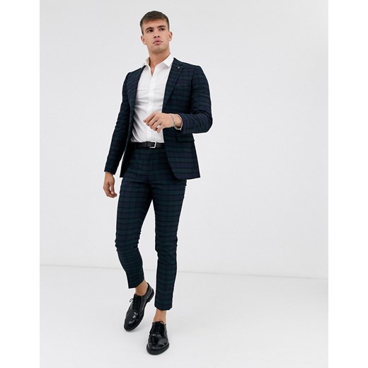 Burton Menswear – Czarne spodnie garniturowe w kratkę o bardzo obcisłym kroju-Czarny