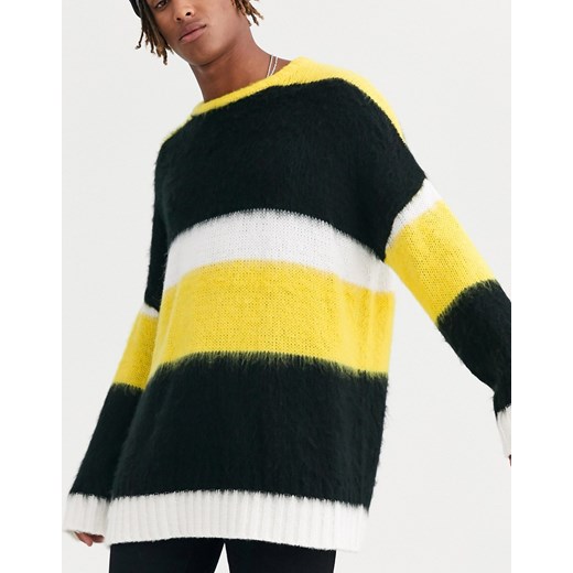 Heart & Dagger – Puszysty sweter w poziome, duże paski w kolorze żółtym, czarnym i białym