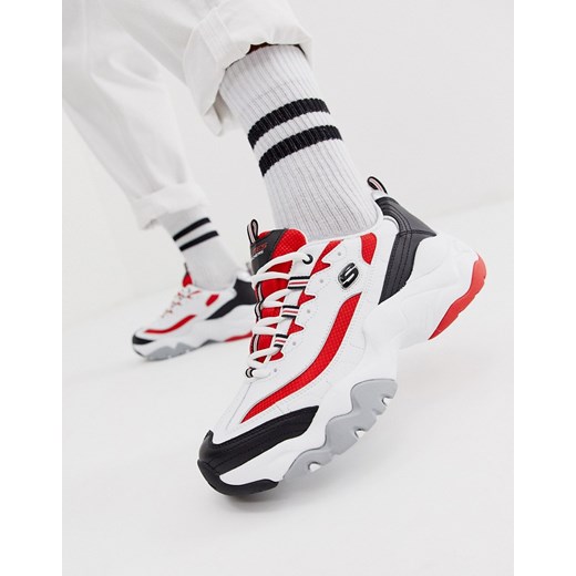 Skechers D'lites 3.0 – Biało-czerwone buty sportowe na grubej podeszwie-Biały