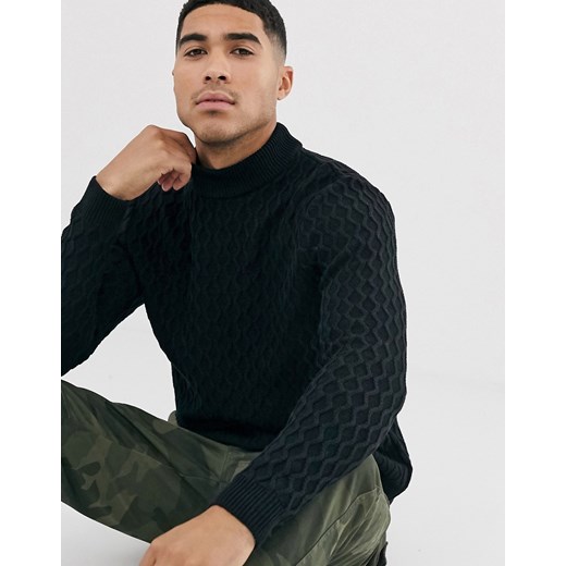 ASOS DESIGN – Czarny teksturowany sweter z golfem