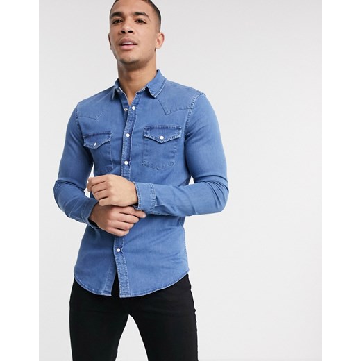 ASOS DESIGN – Dopasowana, jeansowa koszula typu western z organicznej bawełny w średnio spranym odcieniu-Czarny