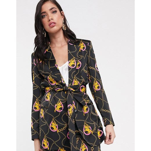 ASOS DESIGN – Luźna marynarka z paskiem w konie-Wielokolorowy