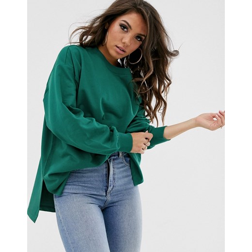 ASOS DESIGN – Turkusowa cienka bluza super oversize z rozporkami-Zielony