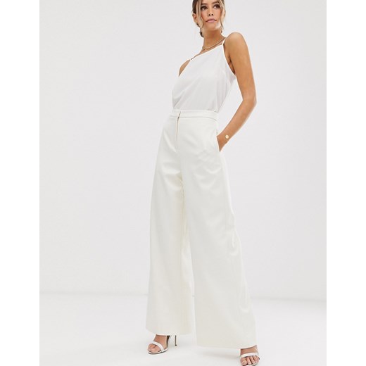 ASOS EDITION – Satynowe spodnie ślubne z szerokimi nogawkami-Biały