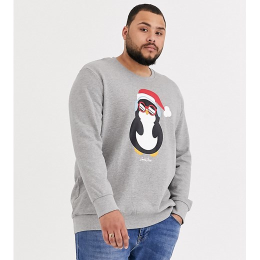 Jack & Jones Originals – Jasnoszara świąteczna bluza z pingwinem-Szary
