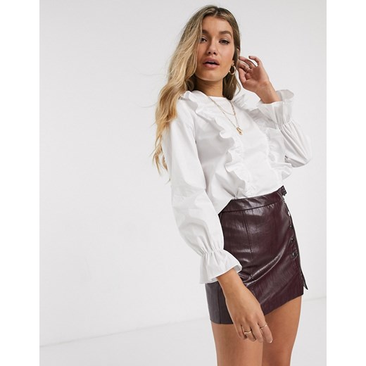 New Look – Biała popelinowa bluzka z falbankami-Biały