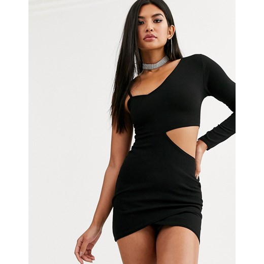 Public Desire – Dopasowana sukienka mini na jedno ramię z ozdobnym wycięciem-Czarny