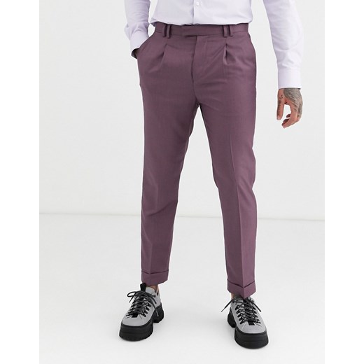 Topman – Eleganckie bordowe spodnie o obcisłym kroju z podwiniętymi nogawkami-Czerwony