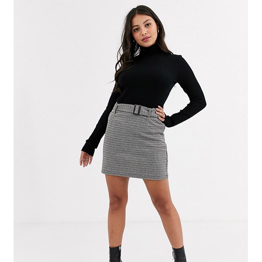 Vero Moda Petite – Spódnica mini w szarą kratkę z paskiem w tym samym kolorze-Wielokolorowy