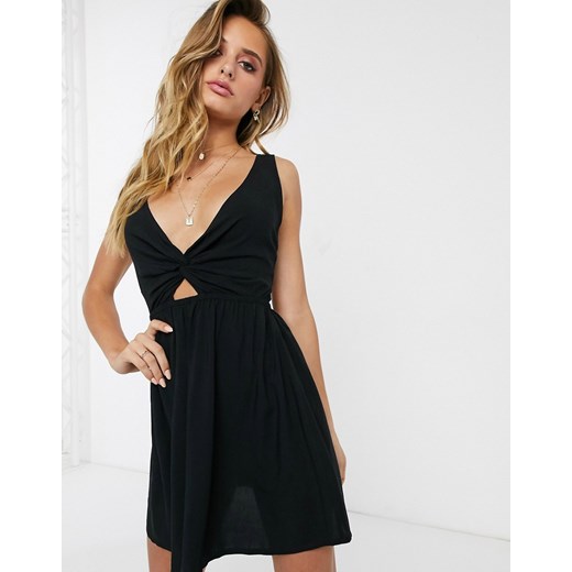 ASOS DESIGN – Czarna sukienka plażowa ze skręconym przodem i wiązaniem z tyłu-Czarny