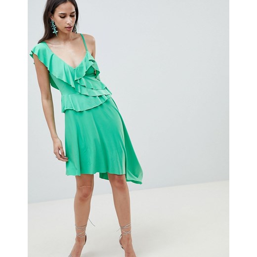 Sukienka Asos zielona z dekoltem w serek elegancka mini na wiosnę 