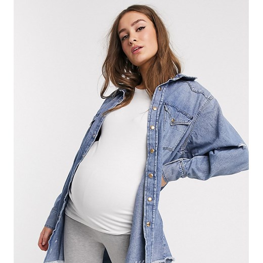 ASOS DESIGN Maternity – Niebieska ciążowa jeansowa koszula oversize w stylu vintage-Niebieski