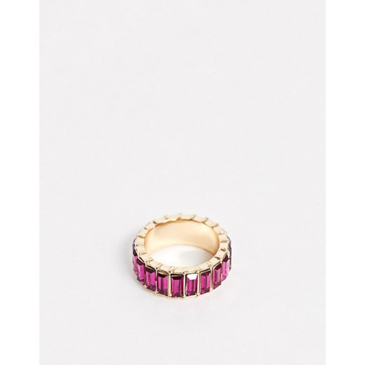 ASOS DESIGN – Pierścionek w kolorze złotym z różowymi podłużnymi kryształkami