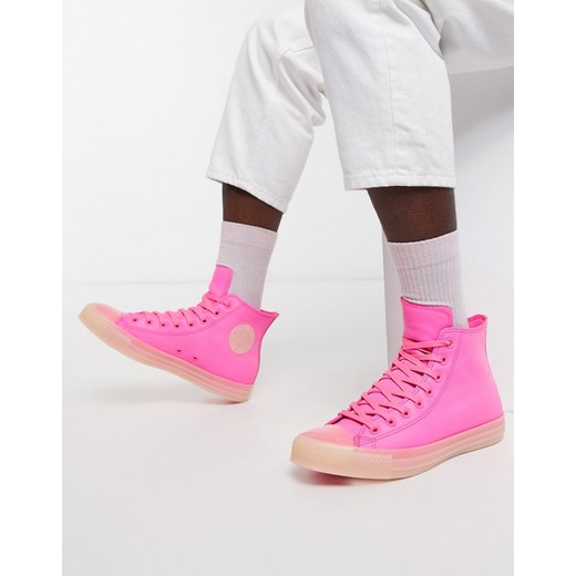 Converse – Chuck Taylor – Neonoworóżowe skórzane buty sportowe-Różowy