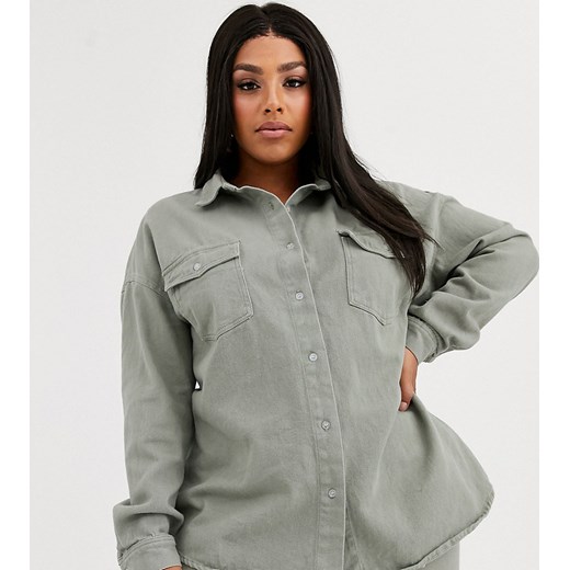 Missguided Plus – Jeansowa koszula w odcieniu szałwii, komplet-Zielony