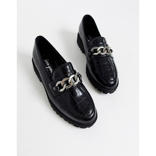 New Look – Czarne loafersy z łańcuszkiem na grubej podeszwie-Czarny
