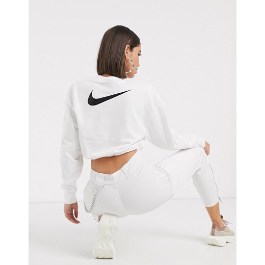 Nike – Biała krótka bluza z elastycznymi troczkami z mini logo Swoosh-Biały