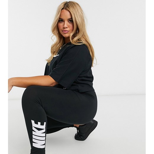 Nike Plus – Czarne legginsy z podwyższonym stanem i logo-Czarny
