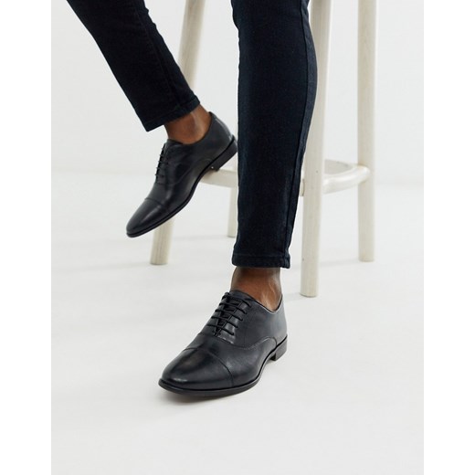 Walk London Alfie – Czarne skórzane buty oxford z odciętymi noskami-Czarny
