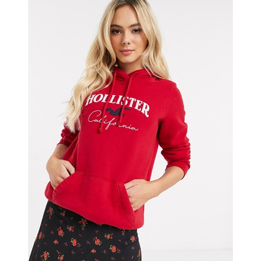 Hollister – Bluza z kapturem i logo-Czerwony