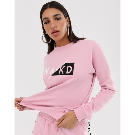 NA-KD – Różowa bluza dresowa z nadrukiem logo-Różowy