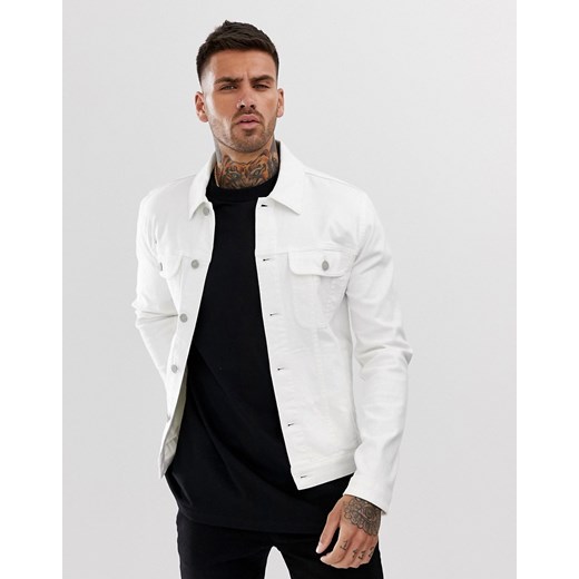 ASOS DESIGN – Biała, męska kurtka jeansowa w stylu westernowym o dopasowanym kroju-Biały