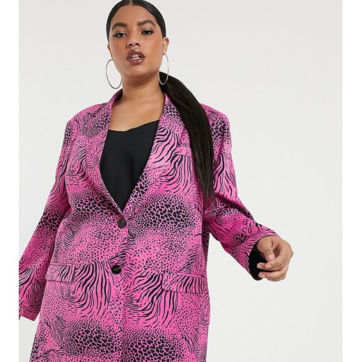 ASOS DESIGN – Curve – Różowa marynarka ze zwierzęcym wzorem-Wielokolorowy