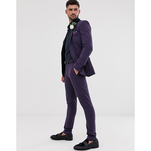ASOS DESIGN – Fioletowe spodnie garniturowe o bardzo dopasowanym kroju z kolekcji ślubnej-Fioletowy